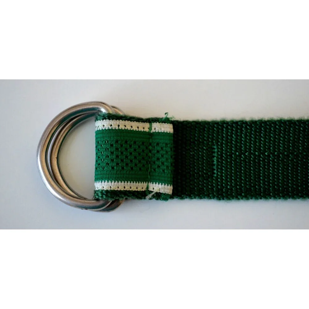 Y2K Abercrombie A92 Belt Canvas Cotton Web Kelly Green White  D-Ring Adjustable